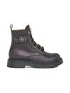 Mm6 Maison Margiela Leather Combat Boots With Logo In Purple