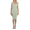 Mm6 Maison Margiela Ladies Grey Asymmetric Rib-knit Midi Dress In Green