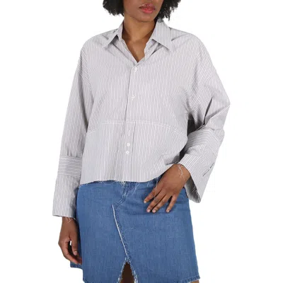 Mm6 Maison Margiela Ladies Striped Cotton Cropped Shirt In Grey/blue