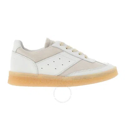 Mm6 Maison Margiela Ladies White / Silver Birch Panelled Low-top Sneakers In White/silver Tone
