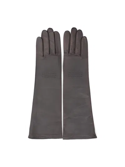Mm6 Maison Margiela Lamb Leather Gloves In Gray