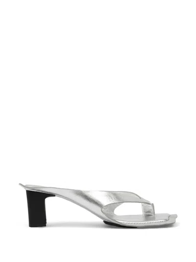 Mm6 Maison Margiela Laminated Leather Flip Flops In Silver