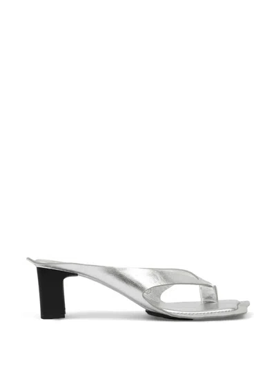 Mm6 Maison Margiela Laminated Leather Thong Sandal In Silver