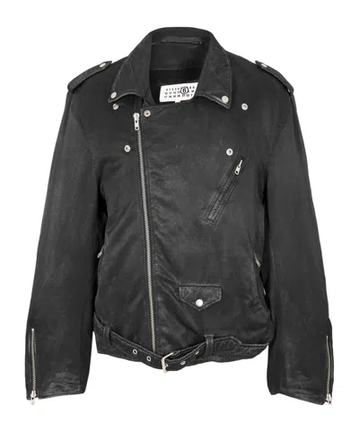 Mm6 Maison Margiela Lapel Biker Jacket In Black