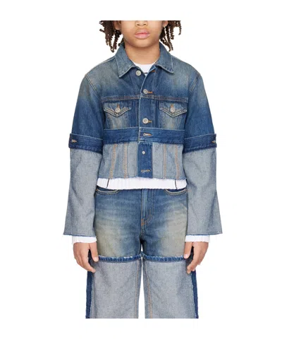 Mm6 Maison Margiela Lapel Spliced Denim Jacket In Blue