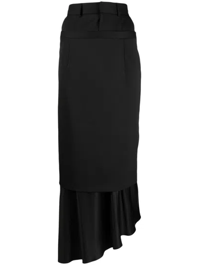 Mm6 Maison Margiela Layered Asymmetric Maxi Skirt In Black
