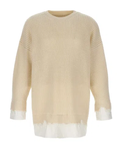 Mm6 Maison Margiela Layered Distressed Crochet-knit Jumper In Nude