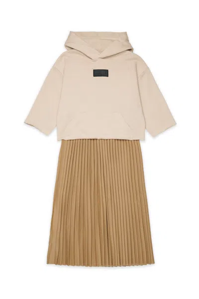 Mm6 Maison Margiela Layered Dress With Pleated Skirt In Brown