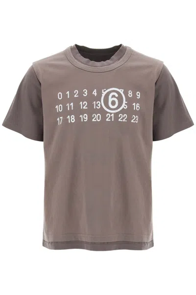 MM6 MAISON MARGIELA LAYERED SERIGRAPH T-SHIRT WITH NUMERIC PRINT FOR MEN