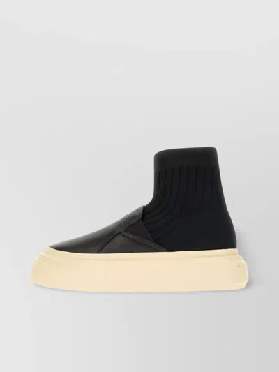 Mm6 Maison Margiela Leather And Fabric Sneakers With Round Toe In Black