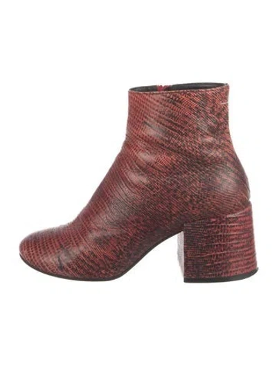 Pre-owned Mm6 Maison Margiela Leather Animal Print Boots In Burgundy