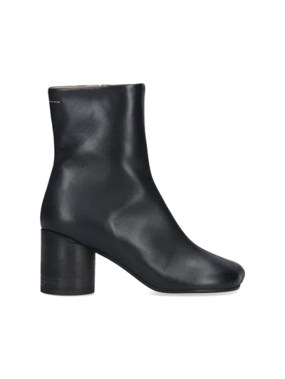 Mm6 Maison Margiela Leather Ankle Boot With Contrast Rubber Sole In Black