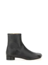 Mm6 Maison Margiela Logo Embroidered Block Heel Ankle Boots In Black