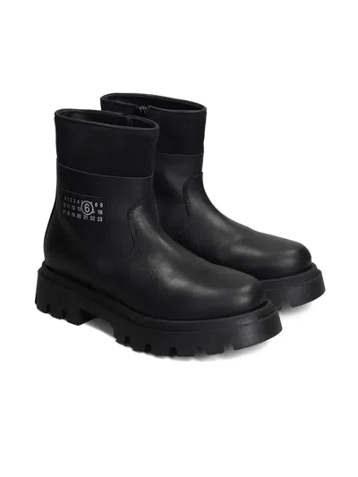 Mm6 Maison Margiela Kids' Leather Ankle Boots In Black