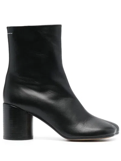 Mm6 Maison Margiela Leather Ankle Boots In Black