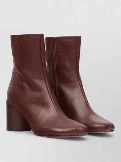 Mm6 Maison Margiela Leather Ankle Boots Block Heel Design In Brown