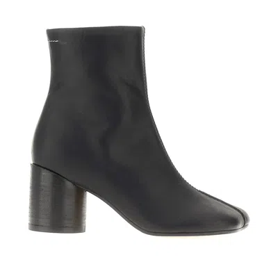 Mm6 Maison Margiela Leather Ankle Boots With Anatomical Toe In Black