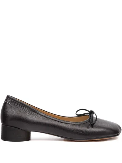 Mm6 Maison Margiela Anatomical Toe Bow Detail Leather Ballerina Flats In Black