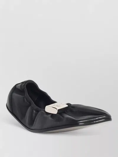 Mm6 Maison Margiela Leather Ballet Flats Elastic Trim Detail In Black