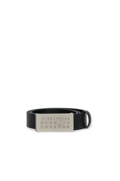 Mm6 Maison Margiela Leather Belt Branded With Numeric Logo In Black