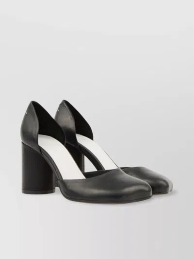 MM6 MAISON MARGIELA LEATHER BLOCK HEEL PUMPS WITH ASYMMETRIC TOE