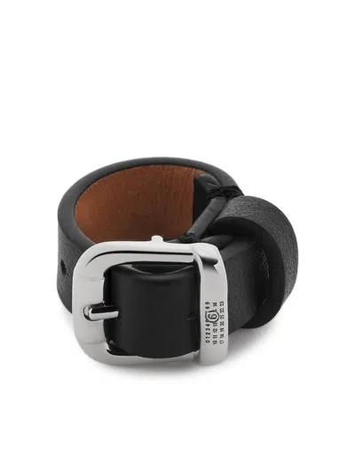 Mm6 Maison Margiela Leather Buckle Ring In Black