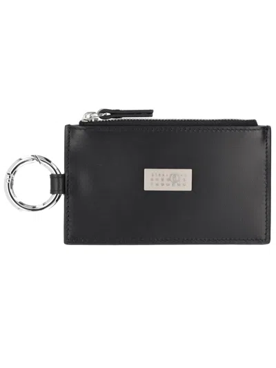 Mm6 Maison Margiela Leather Card Case With Zipper And Key Ring In Black