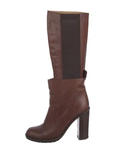 Pre-owned Mm6 Maison Margiela Leather Colorblock Pattern Riding Boots In Brown