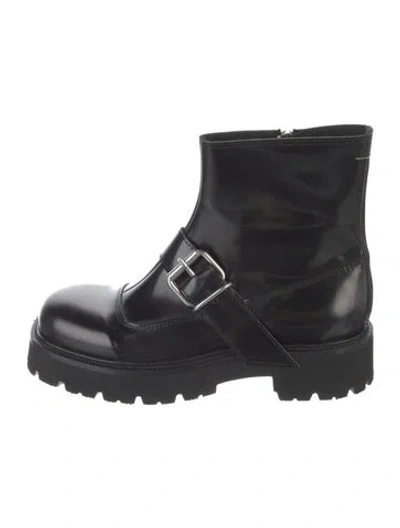 Pre-owned Mm6 Maison Margiela Leather Combat Boots In Black