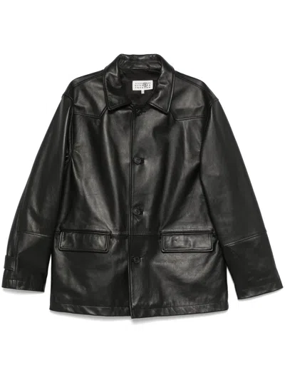 Mm6 Maison Margiela Leather Jacket In Black