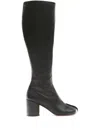 Mm6 Maison Margiela Stivale Knee-high Black Leather Boots With Anatomic Toe And Upper Stitching