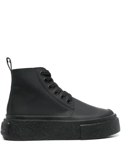 Mm6 Maison Margiela Leather Lace-up Sneakers In Black