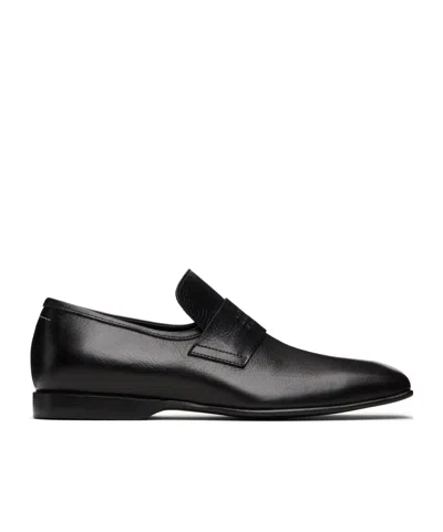 Mm6 Maison Margiela Refined Black Leather Loafers With Embossed Strap Detail In White