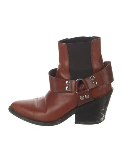 Pre-owned Mm6 Maison Margiela Leather Moto Boots In Brown