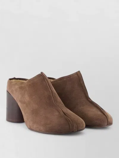 Mm6 Maison Margiela Leather Mules Block Heel Suede Finish In Brown