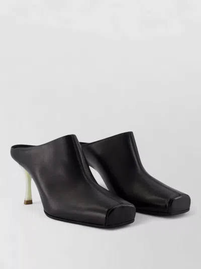 Mm6 Maison Margiela Leather Mules Sandals Square Toe Stiletto In Black