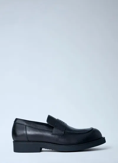 Mm6 Maison Margiela Black Calf Leather Bos Taurus Slip-on Loafers