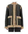 Mm6 Maison Margiela Mm6 By Maison Margiela Textured Black Shearling Jacket With Plush Trim In Black