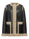 Mm6 Maison Margiela Mm6 By Maison Margiela Textured Black Shearling Jacket With Plush Trim In Black