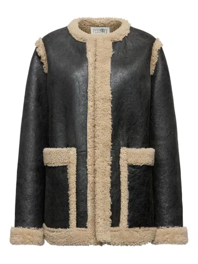 MM6 MAISON MARGIELA LEATHER SHEARLING-PANELS JACKET