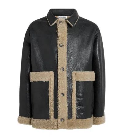 Mm6 Maison Margiela Leather Shearling Reversible Jacket In Multi
