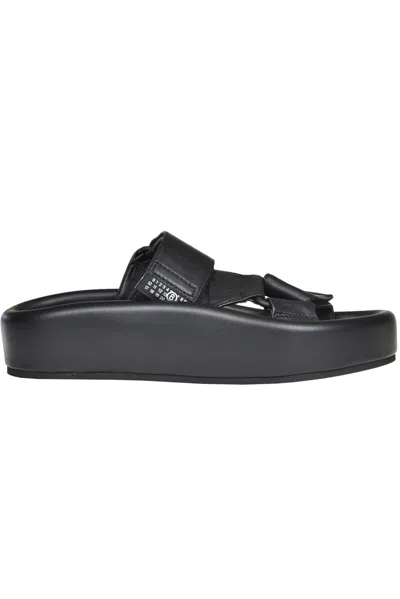 Mm6 Maison Margiela Leather Slides In Black