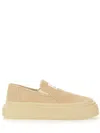 Mm6 Maison Margiela Beige Suede Platform Slip-on Sneakers In Beige