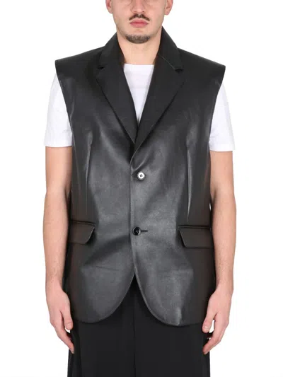 Mm6 Maison Margiela Leather Vest In Black