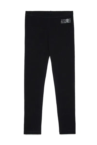 Mm6 Maison Margiela Leggings In Jersey Stretch Con Numeric Logo In Black