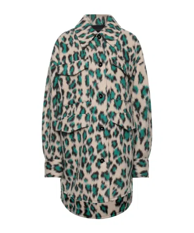 Mm6 Maison Margiela Leopard Print Single-breasted Coat In Green