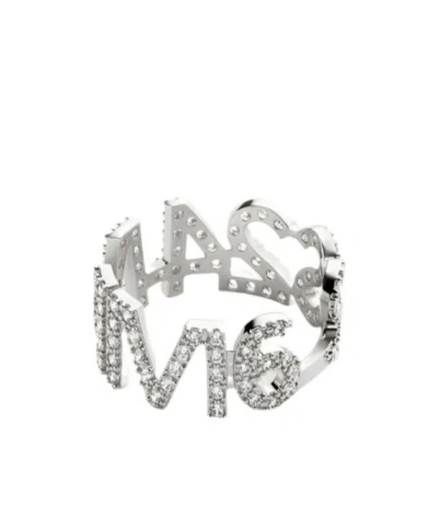 Mm6 Maison Margiela Letter Crystal-embellished Ring In Gray