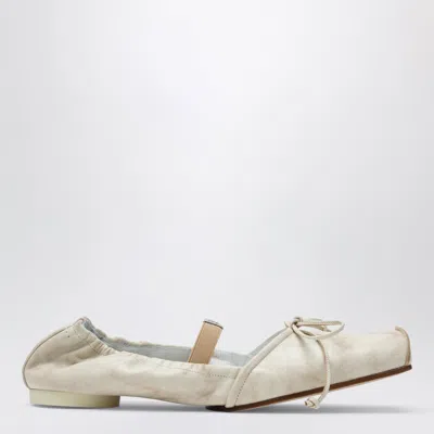 Mm6 Maison Margiela Light Beige Square-toe Calfskin Ballerina Flats In Neutral