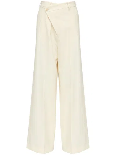 MM6 MAISON MARGIELA LIGHT BEIGE TROUSERS WITH OFF-CENTRE FASTENING