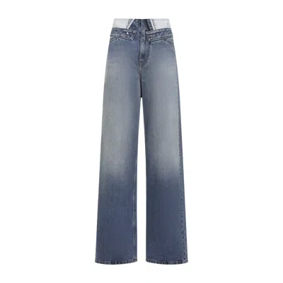 Mm6 Maison Margiela Light Blue Washed Jeans With Layered Waistband In Black